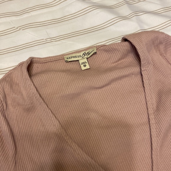 Express One Eleven Ribbed Surplice Tie Front Top - Picture 2 of 3